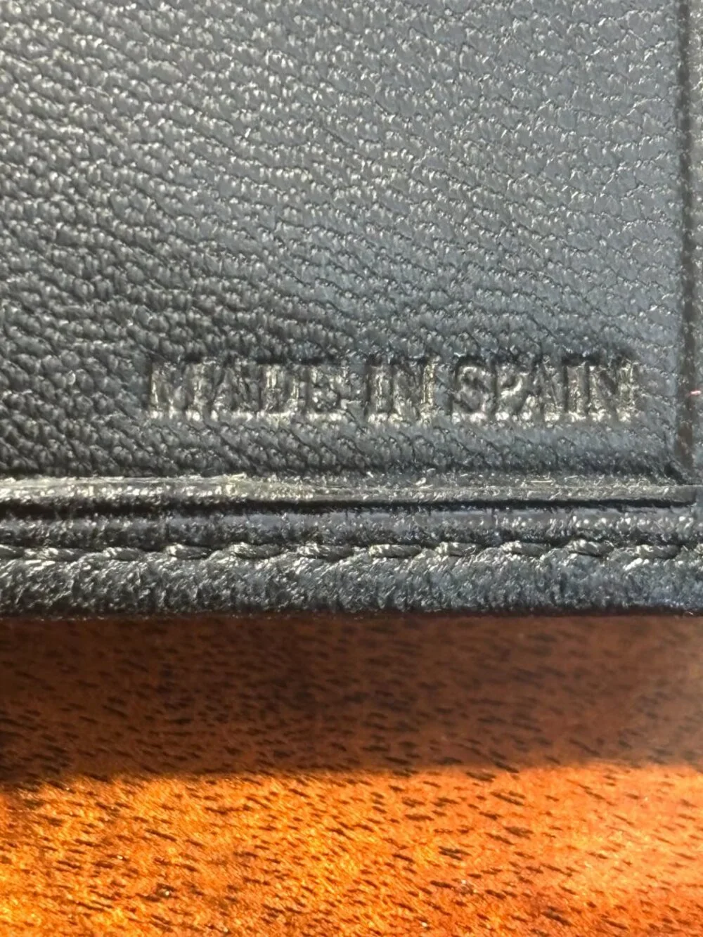 Authentic Vintage LOEWE Black Leather Bifold Wallet Embossed Anagram Slim Spain